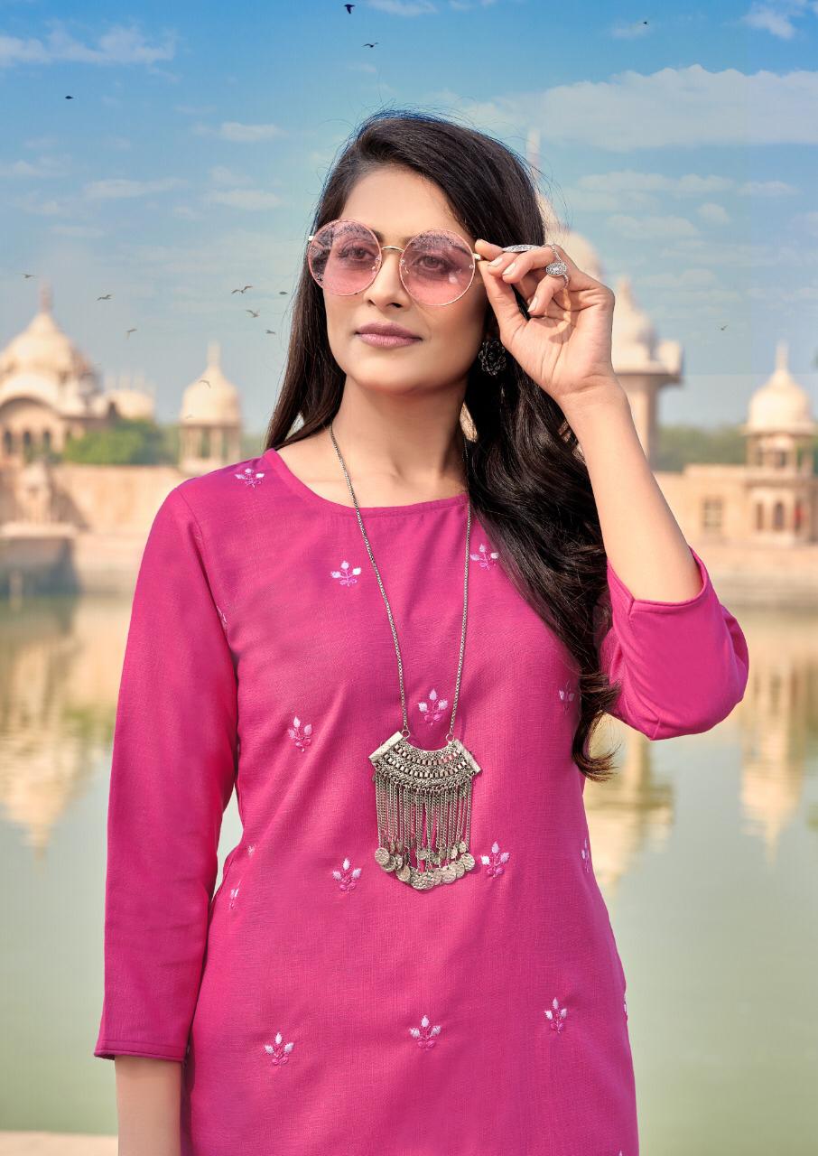 BANWERY BLEND VOL-6 Latest Designer Fancy Festive Wear Heavy Magic Cotton With Embroidery Work Fancy Kurtis Collection