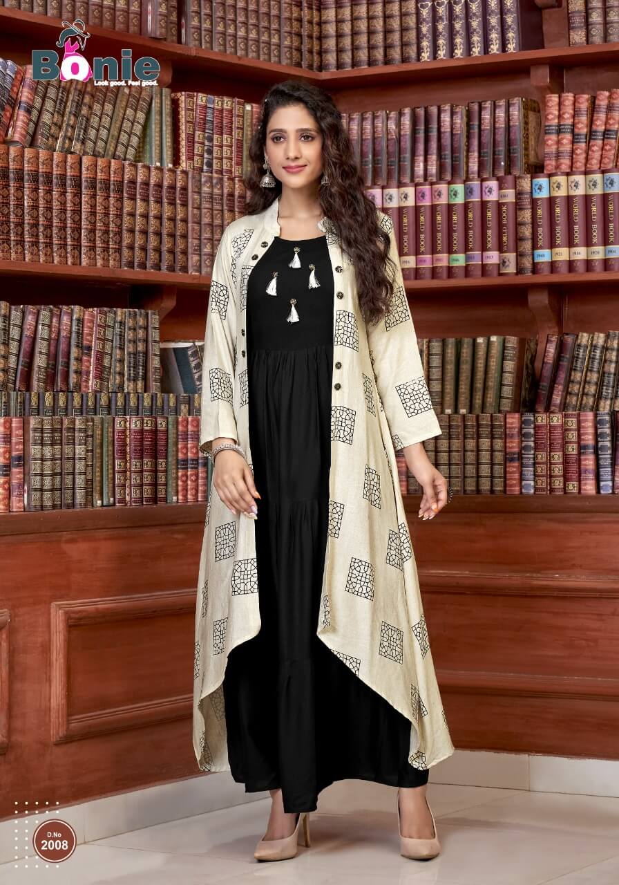 Bonie Mastani Exclusive Fancy Festive Wear Rayon Stylish Kurtis With Flex Jacket Collection
