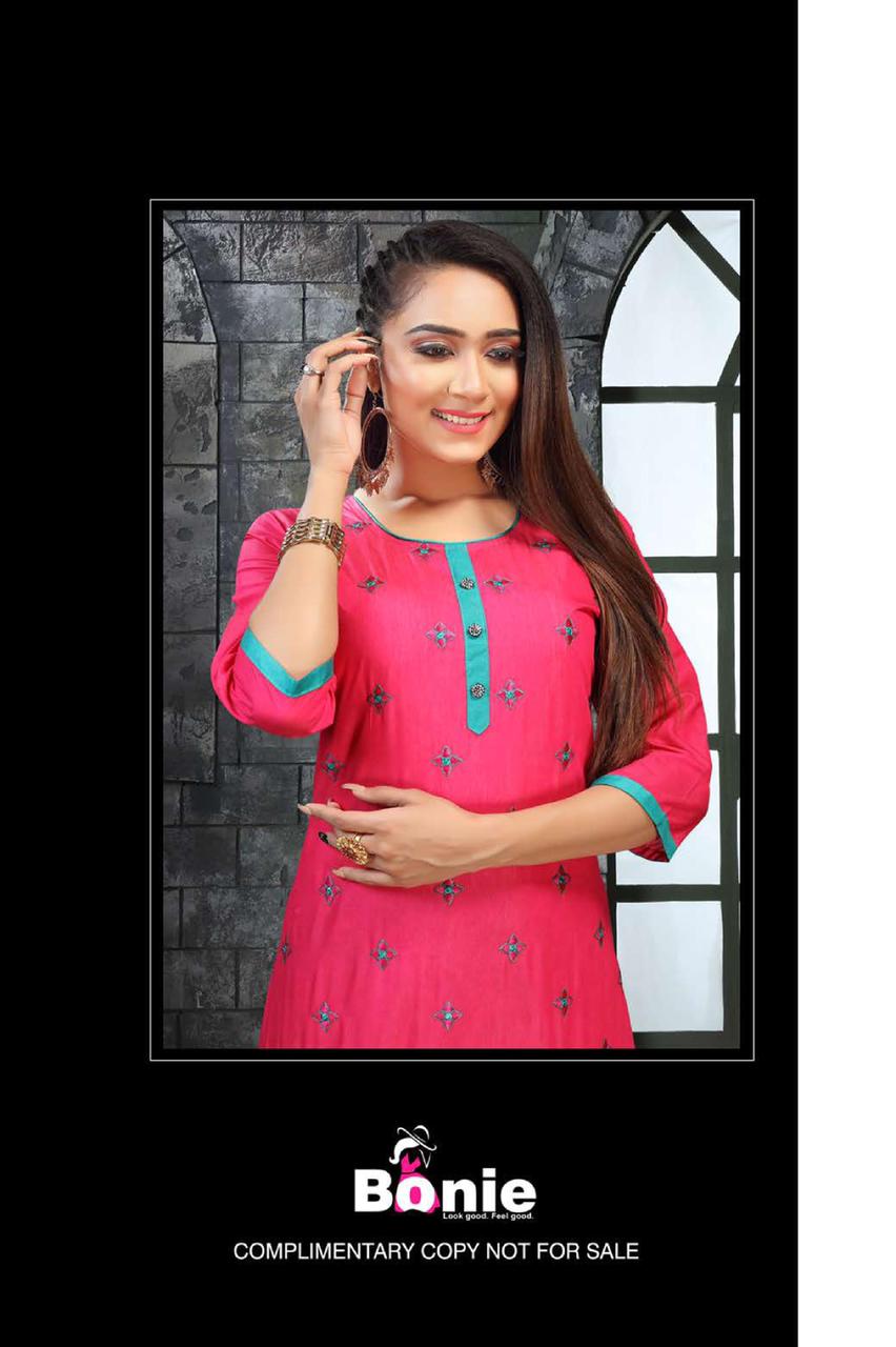 Bonie Portrait Casual Regular Wear Silk Designer Kurtis With Bottom Collection
