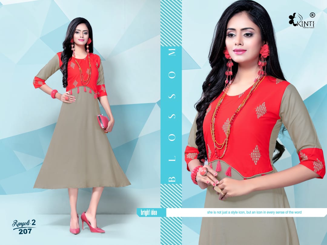 Kinti Rangoli 2 Fancy Ethnic Wear Rayon Embroidery work Designer Kurtis Collection