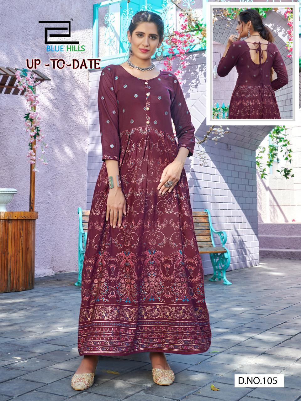 Blue hills Up To Date Latest Fancy Designers Festive Wear Flair Long Printed Kurti Collection
