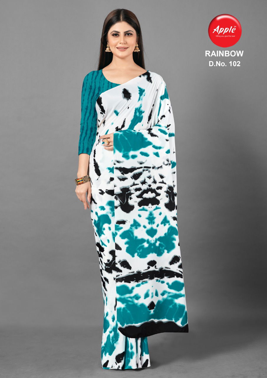 Apple Rainbow Fancy Designer Latest Regular Causal Wear Printed Crepe Sarees Collection
