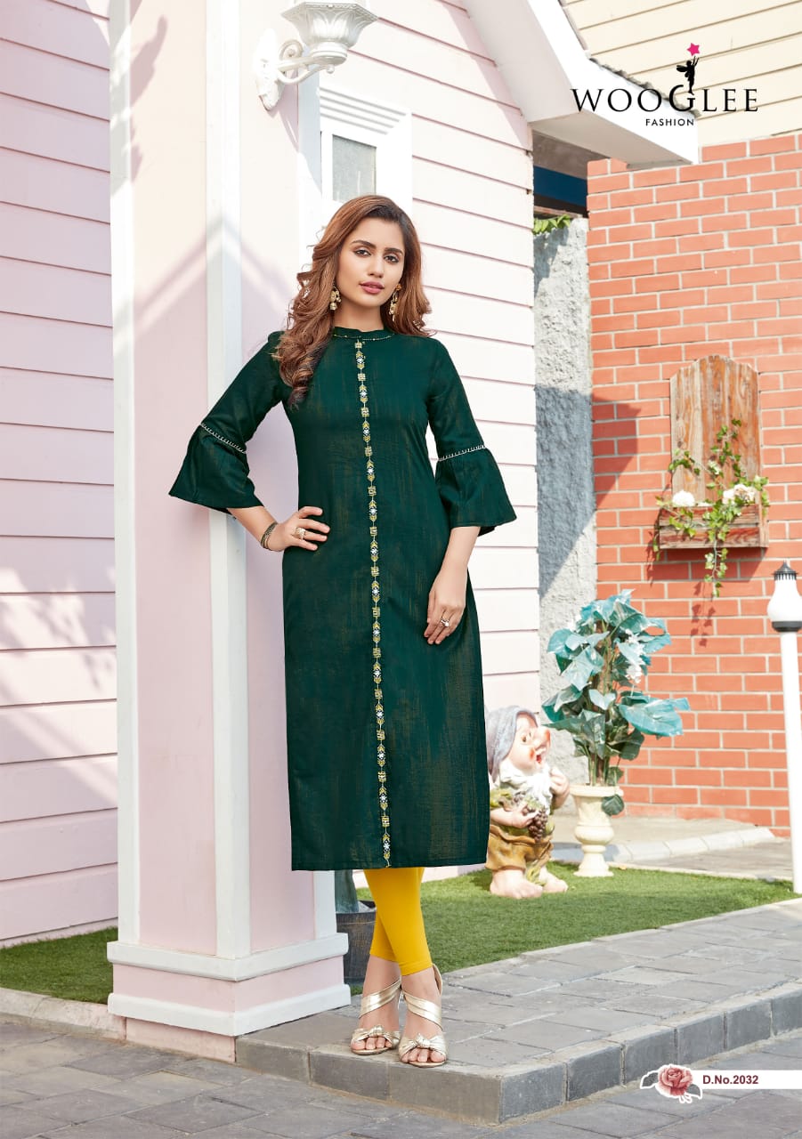 Wooglee Barbella 5 latest fancy Festive Wear Rayon Viscose Designer Kurtis Collection