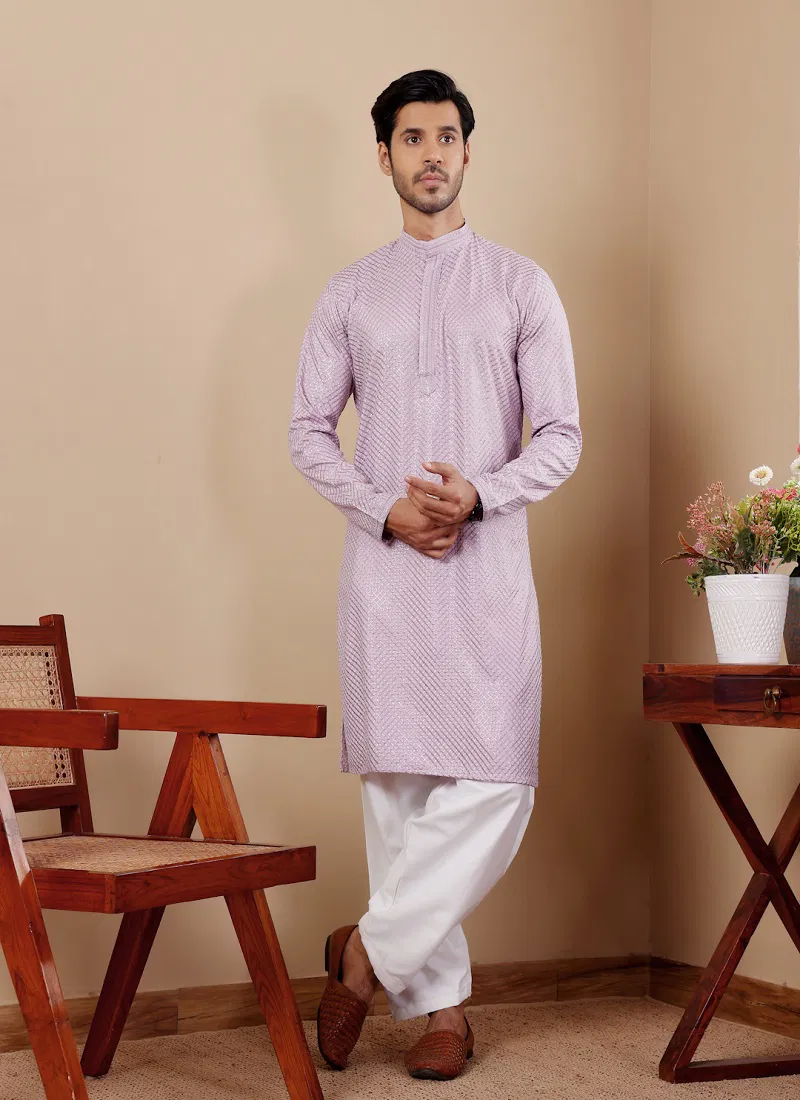 Rw Viscose Chikankari Work Kurta Pyjama Wholesale In India