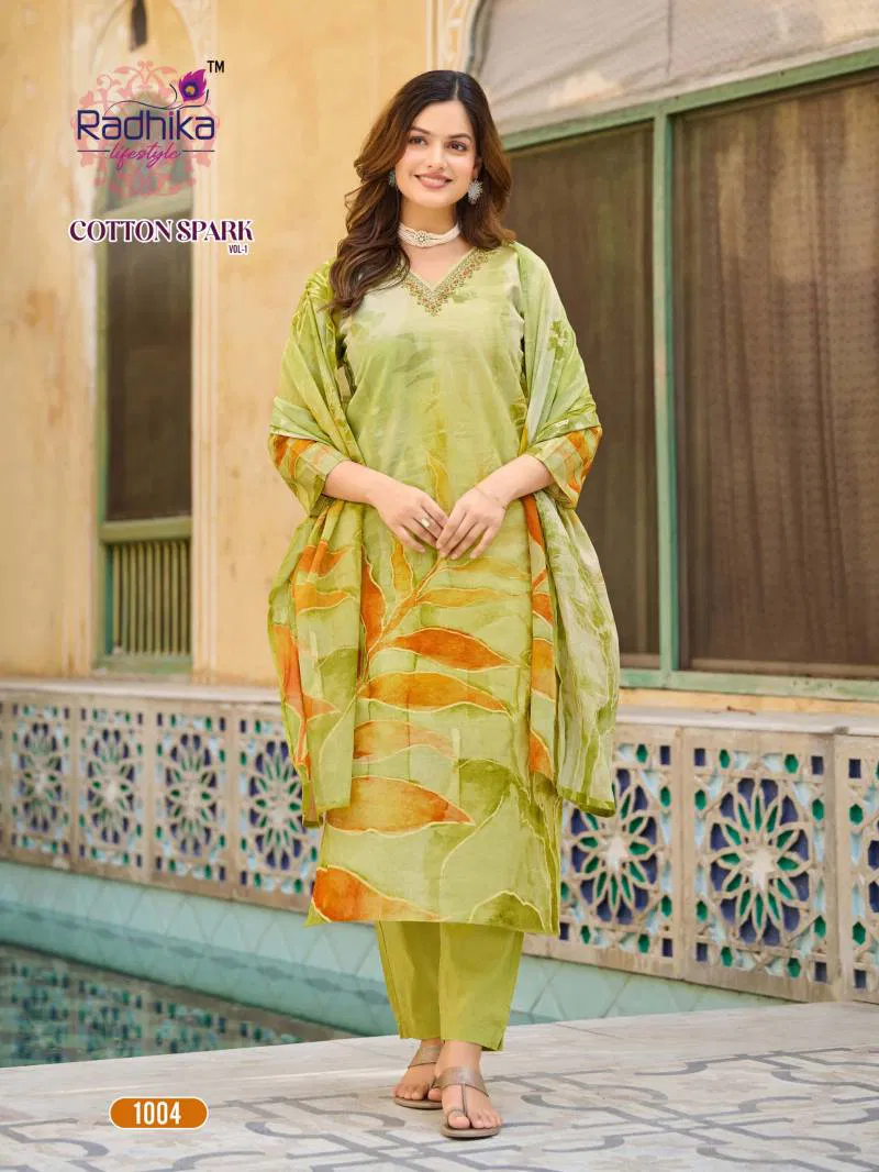 Cotton Spark Vol 1 By Radhika Cotton Printed Kurti Bottom With Dupatta Wholesale Clothing Distributors In India