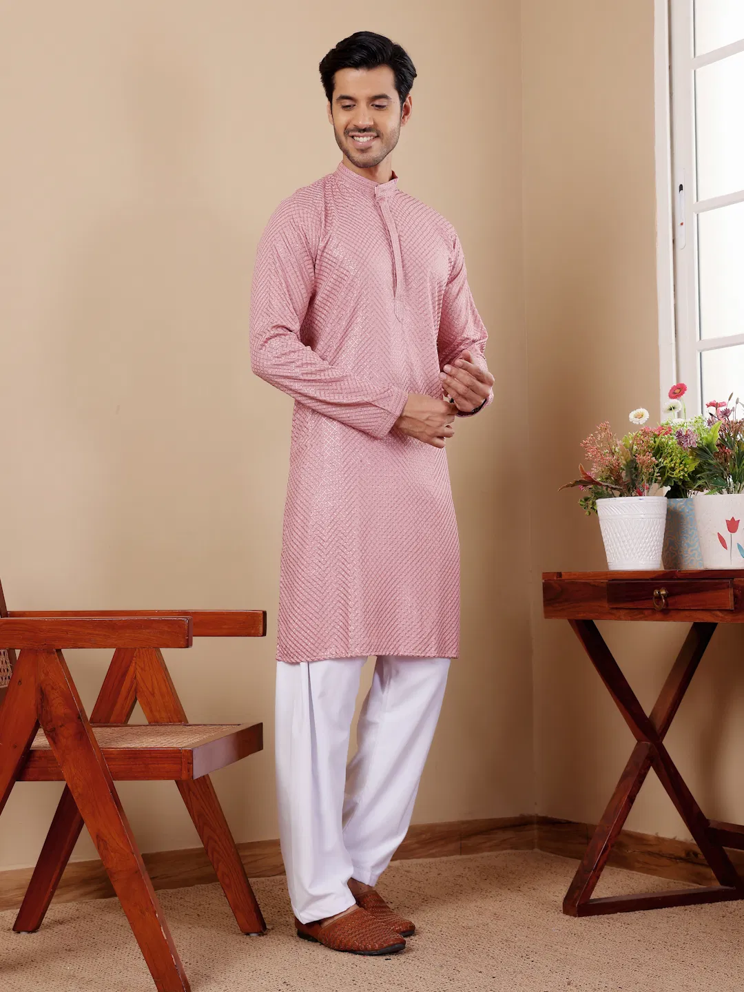 Rw Viscose Chikankari Work Kurta Pyjama Wholesale In India
