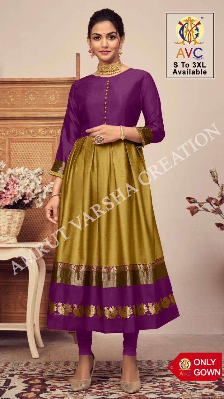 Avc Antra 1 Lichi Latest Fancy Festive Wear Silk Jacquard Designer Anarkali Kurtis Collection
