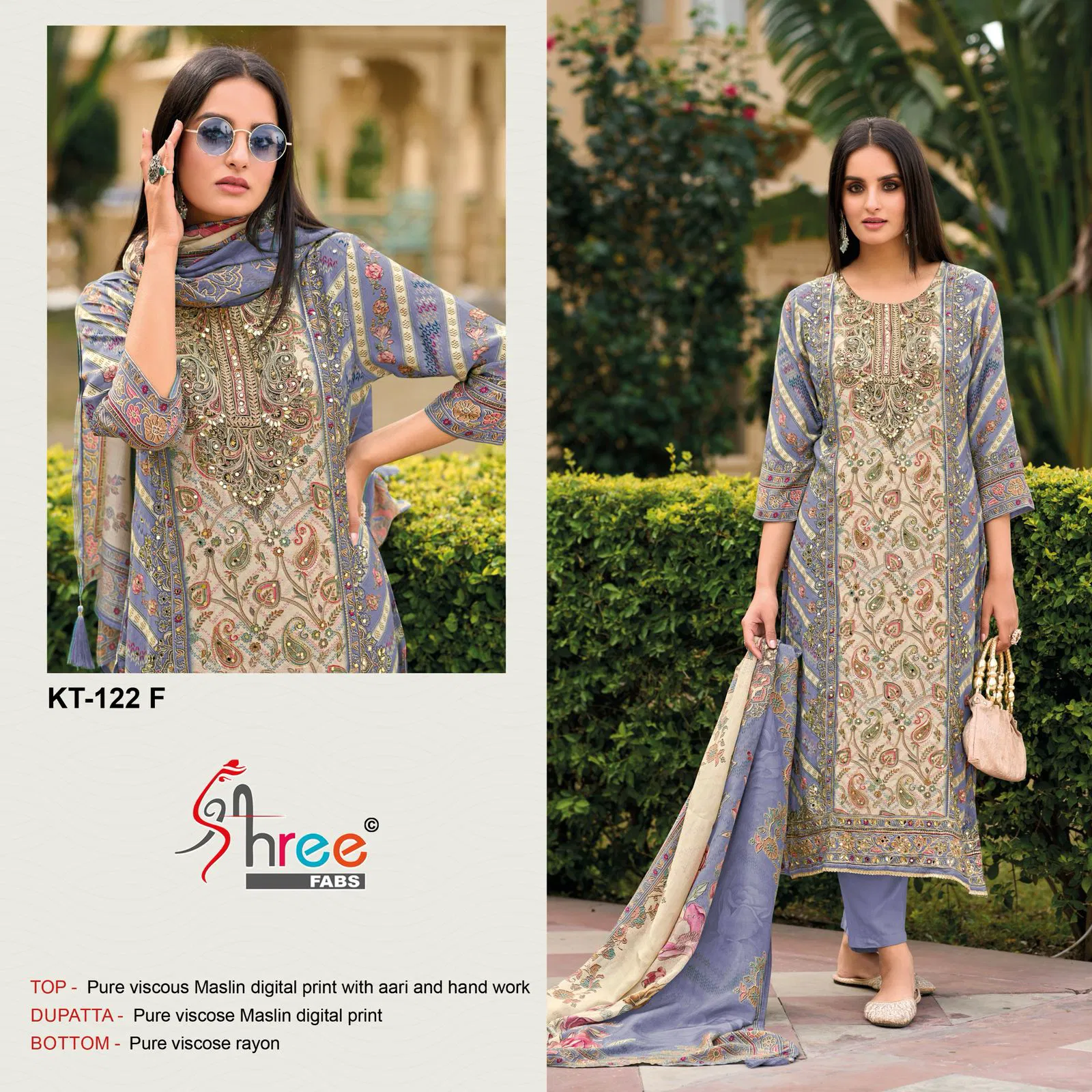 KT 122 E To H By Shree Viscose Maslin Digital Printed Salwar Suits Wholesale In Surat