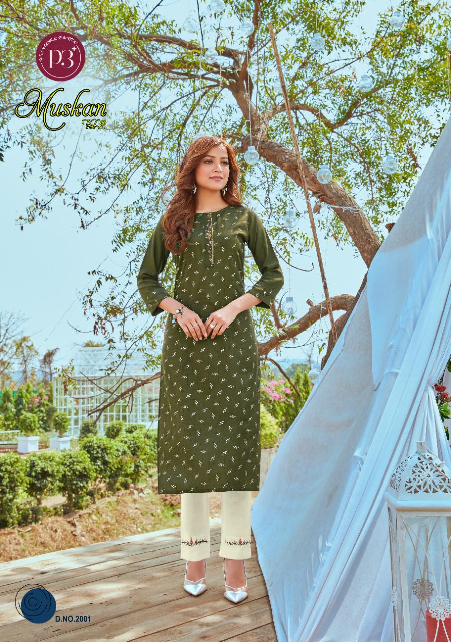 P3 Muskan 2 Latest Fancy Regular Wear Embroidery Work Rayon Kurti With Bottom Collection
