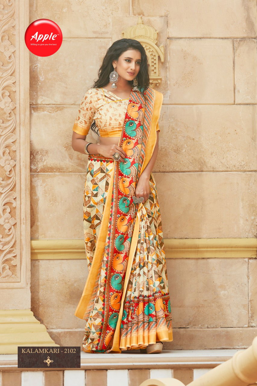 Apple Kalamkari 21 Latest Fancy Designer Casual Wear Soft Cotton Digital Printed Saree Collection
