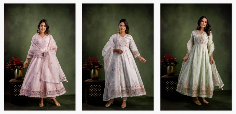 Tanyaa P 155 Cotton Embroidered Anarkali Style Kurta Sets Exports In India