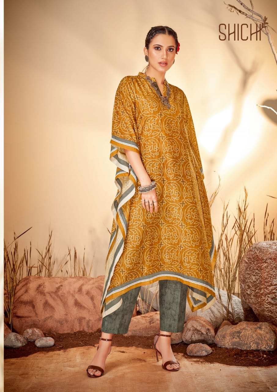 Shichi Kaya Kaftan Festive Wear Masleen Printed Kurti With Bottom Collection
