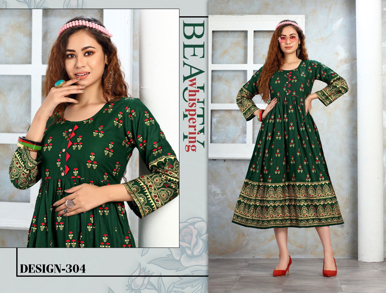 Trendy Nakshtra Ethnic Wear Rayon Printed Designer Anarkali Kurtis Collection
