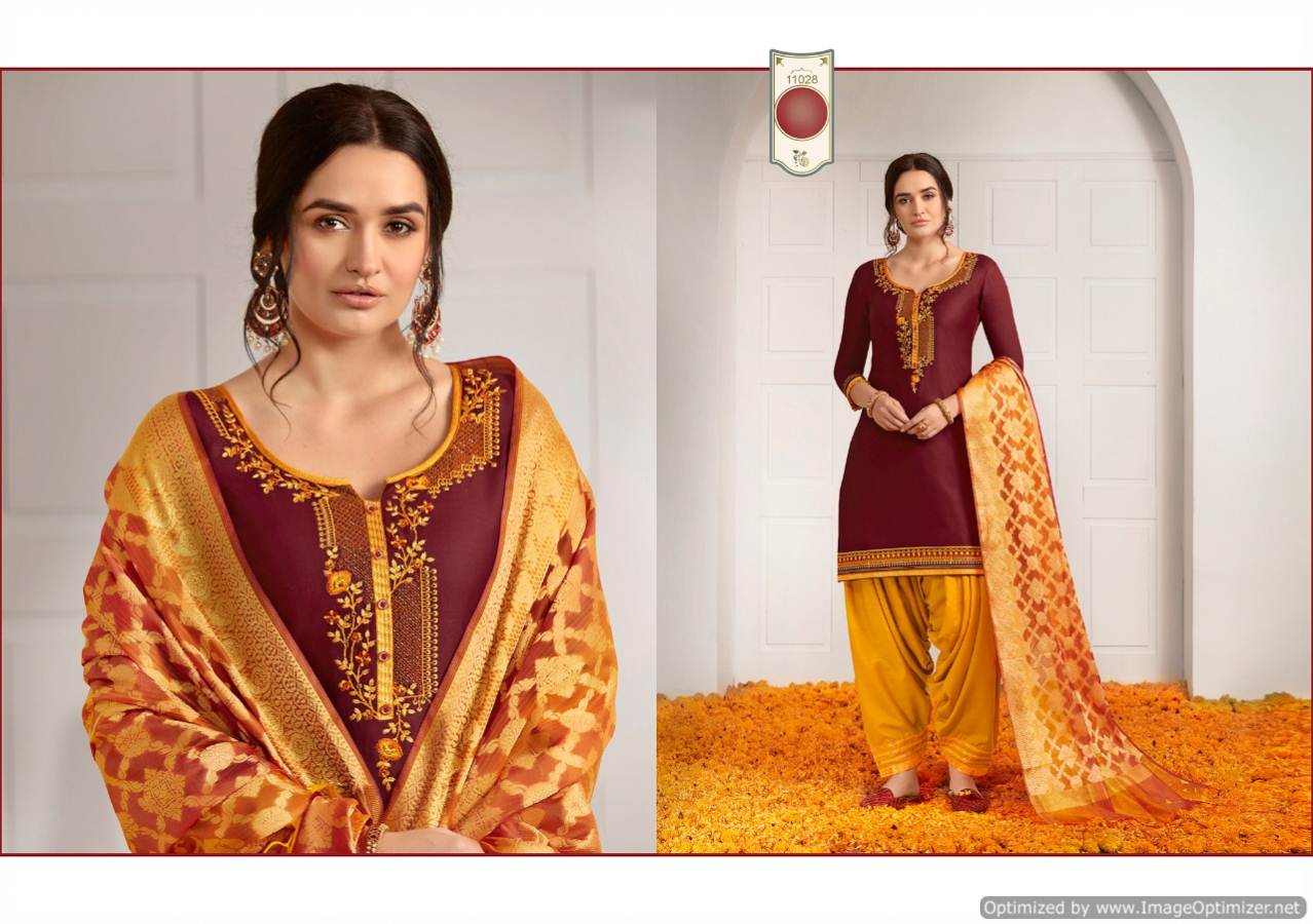 Kalaroop New Launch Of Designer Embroidered Work With Slub Rayon Bottom And Banarasi Silk Dupatta Ready Made Patiala