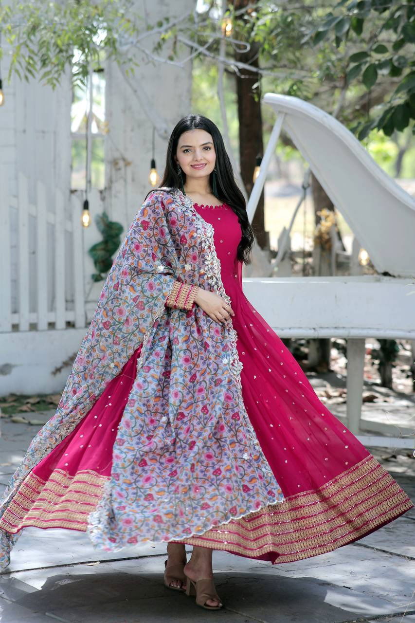 KA 1044 Embroidery Dupatta With Gown Catalog