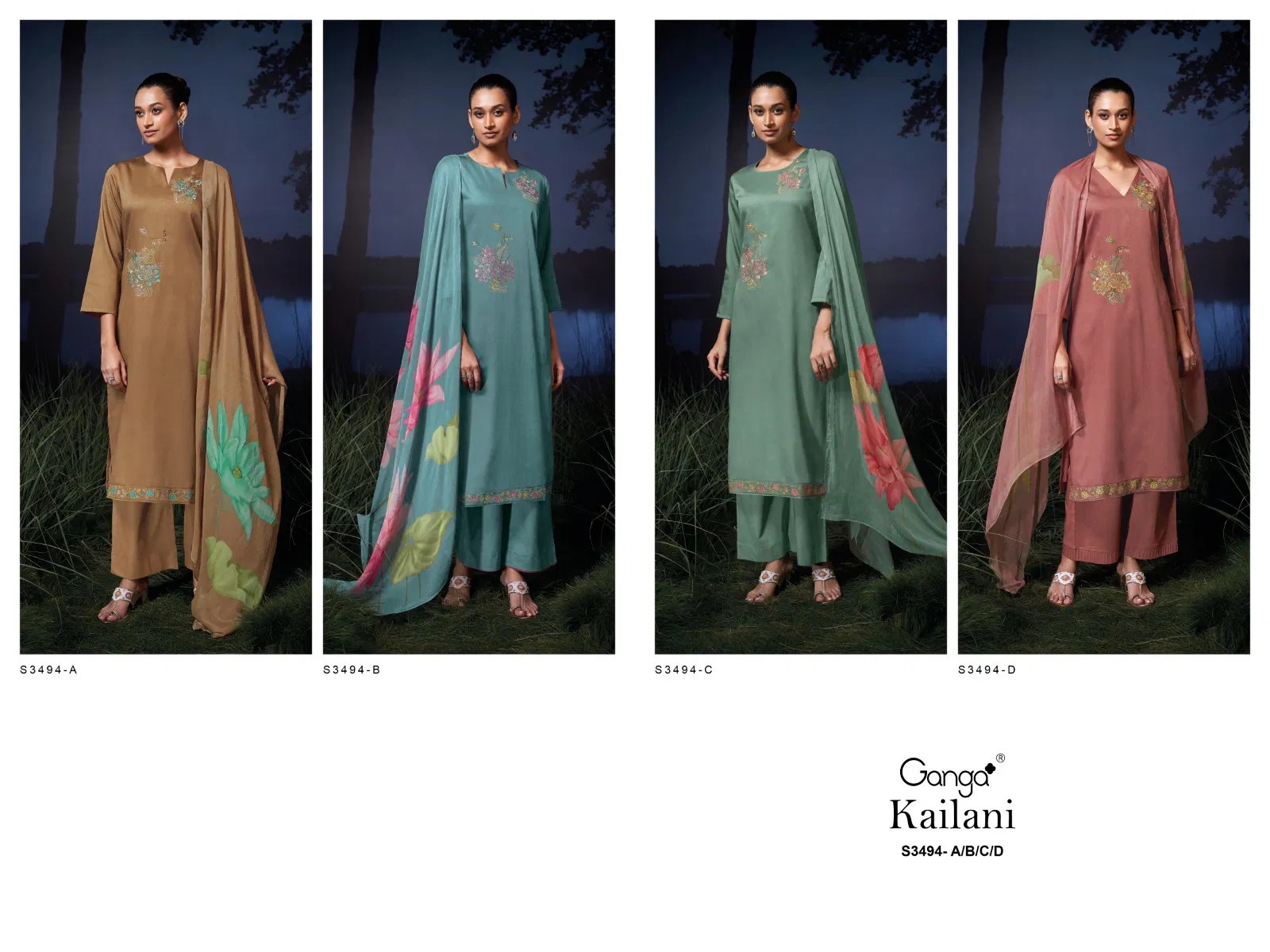 Kailani 3494 By Ganga Cotton Satin Salwar Suit Suppliers In India