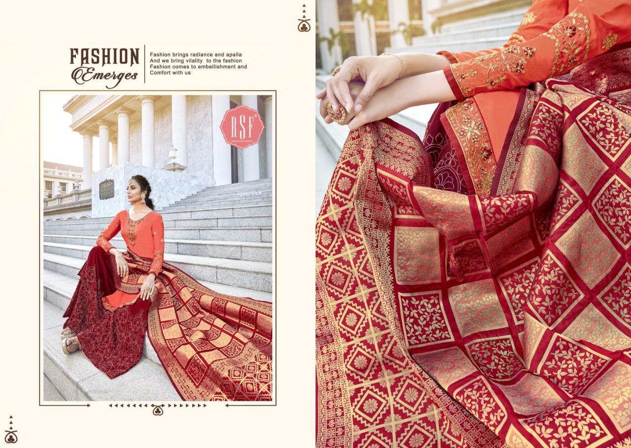 RSF Gazal Heavy Sharara Fancy Work Georgette Satin Dress and Jacquard Dupatta Premium Dress