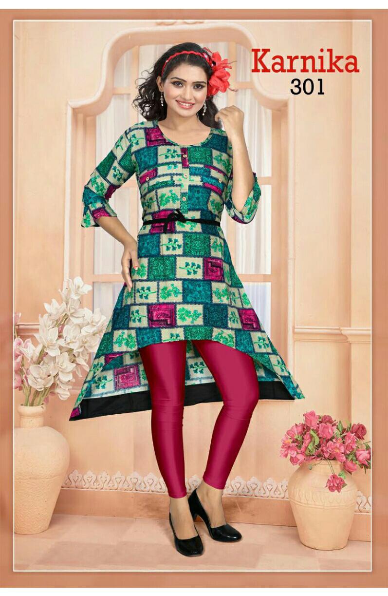 Trendy Karnika 3 Latest Designer Fancy Ethnic Regualr Wear Heavy Pure Rayon Printed Kurtis Collection
