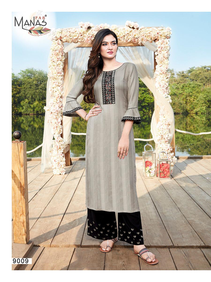 Manas Hirwa 2 Latest Designer Collection Ethnic Wear Rayon Embroidery Work Straight Kurti With Bottom 
