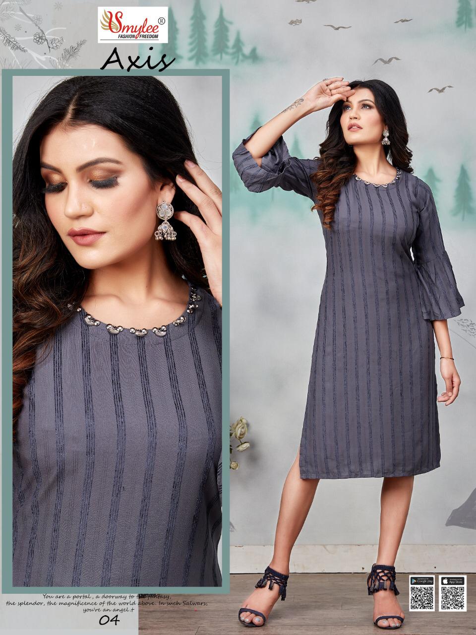 Smylee Axis Designer Latest Festive Wear Fancy Heavy Bombay Velvet Lining With Neck Work Kurtis Collection
