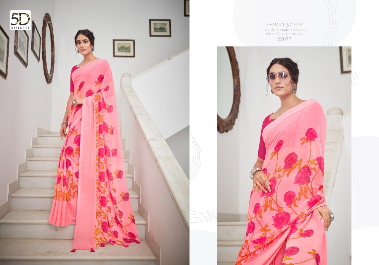 5D AMBER VOL-6 Fancy Printed Casual Wear Georgette Jacquard Border Saree Collection 
