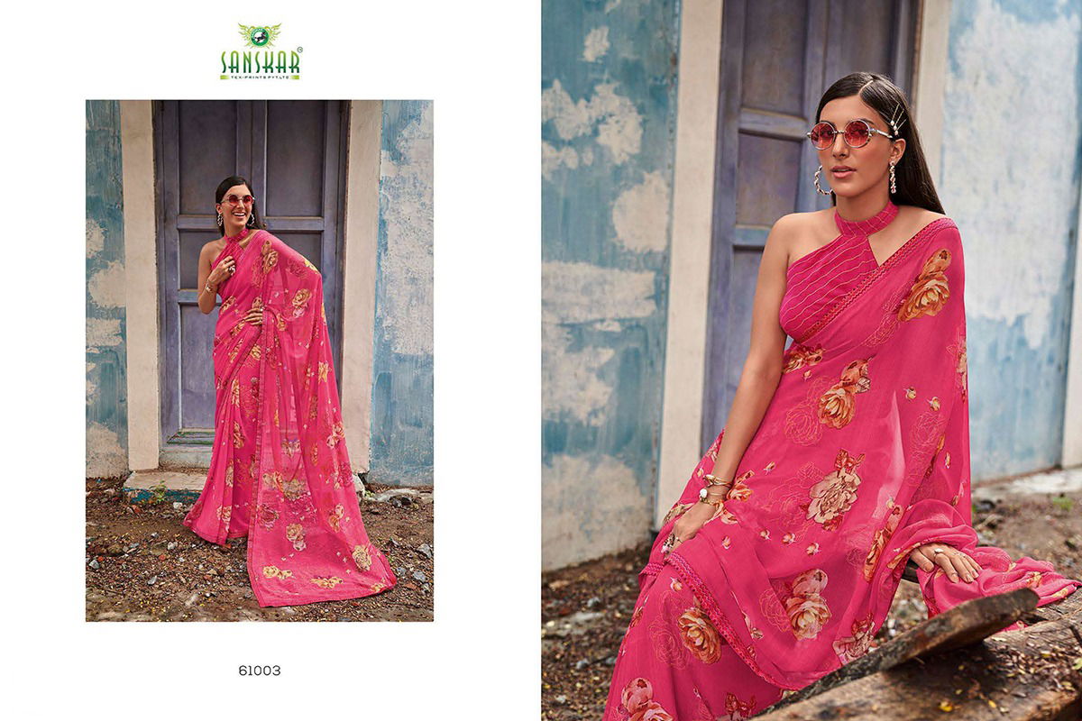 Sanskar Chitrakala Party Wear Georgette Printed Sarees Collction
