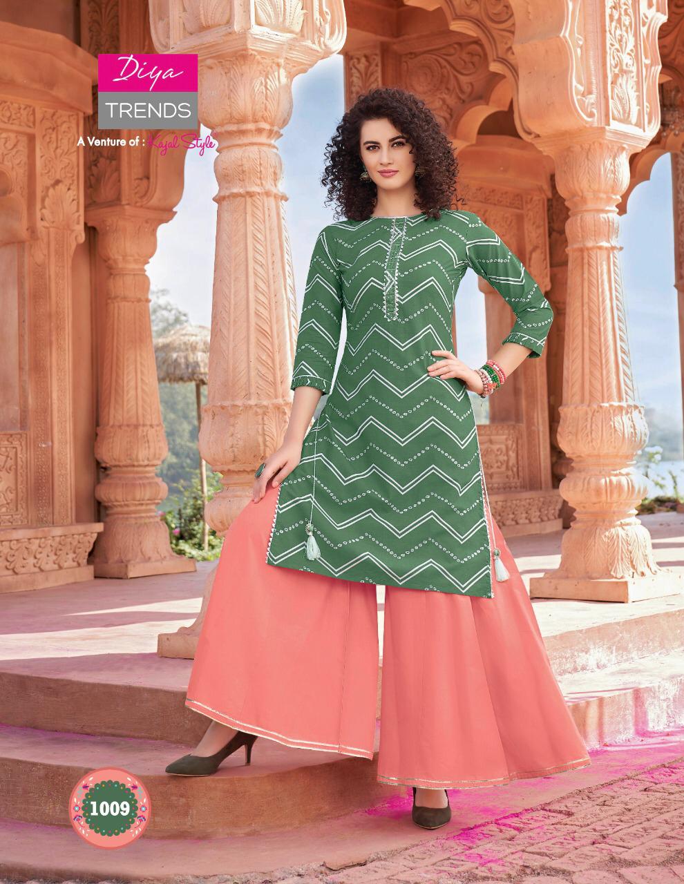 DIYA TRENDS LAUNCH NEW BANDHEJ VOL 1 BANDHANI PRINT DESIGNER EMBROIDERY KURTI WITH PLAZZO,PANT,SKIRT & SHARARA