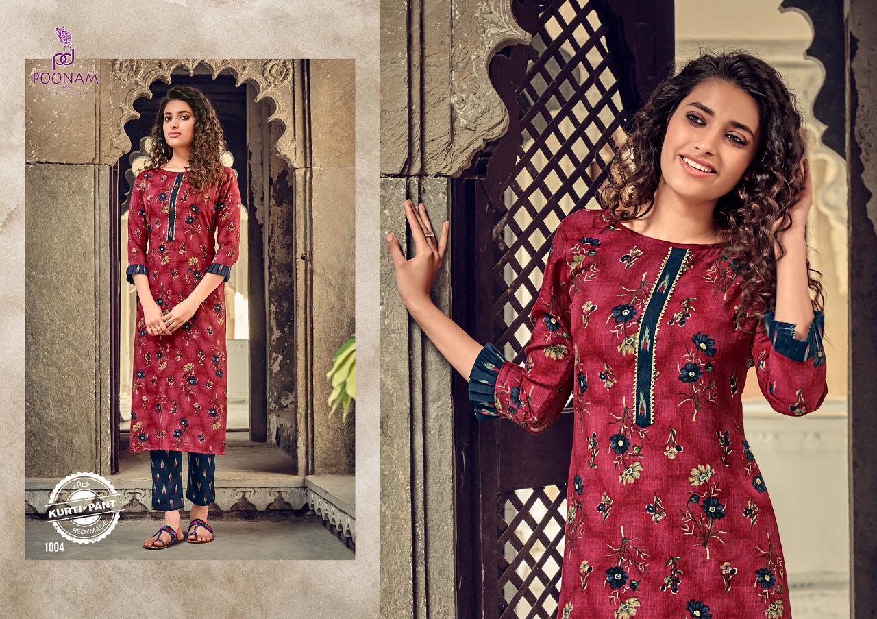 Poonam Aarna Fancy Ethnic Wear Rayon Printed Kurtis With Bottom Collection
