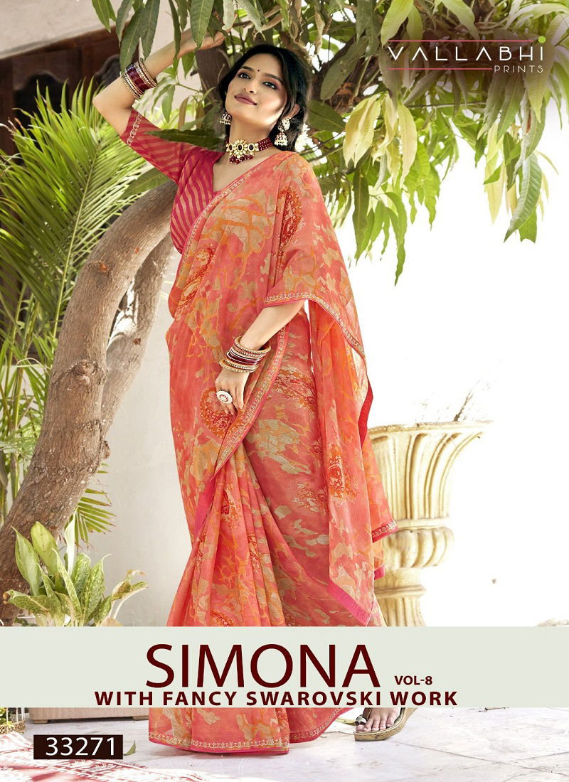 Simona Vol 8 By Vallabhi Chiffon Printed Daily Wear Saree Exporters In India
