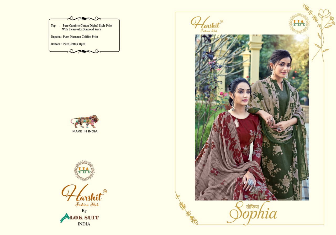 Harshit Sophia Latest Fancy Designer Heavy Casual Wear Pure Cambric Cotton Digital Style Print with Swarovski Diamond Work Dress Material
