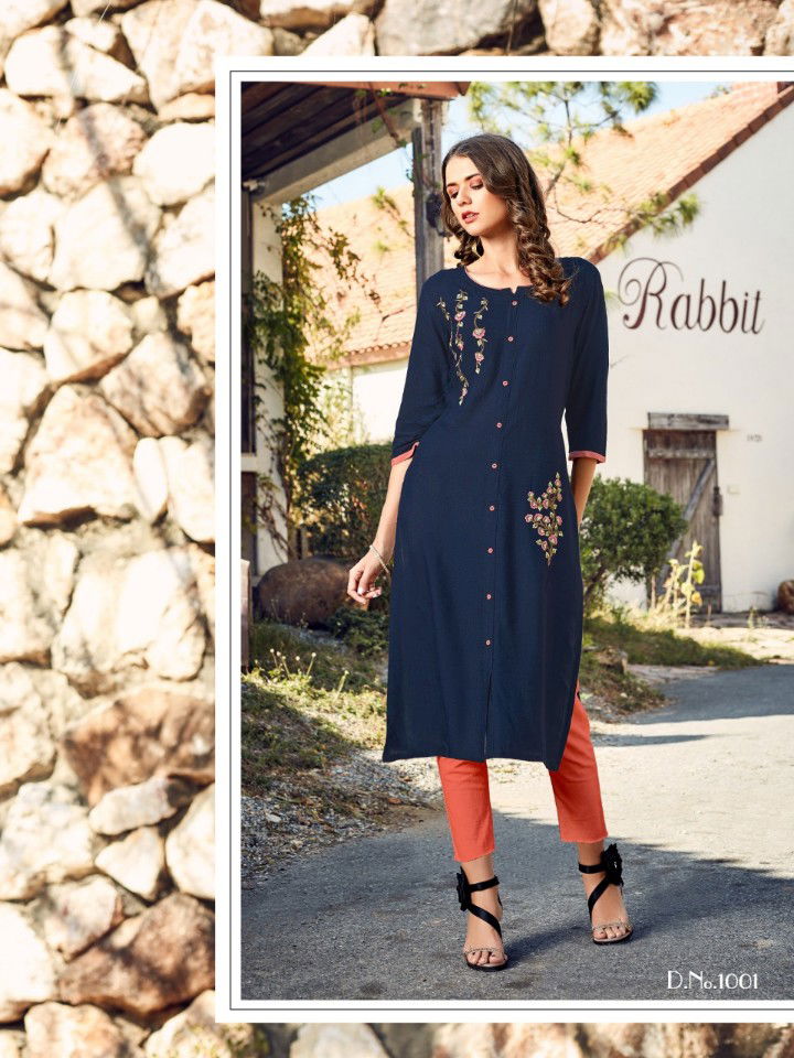 Baanvi Marigold 1 Latest fancy Designer Heavy Rayon Straight Cut Kurti Collection
