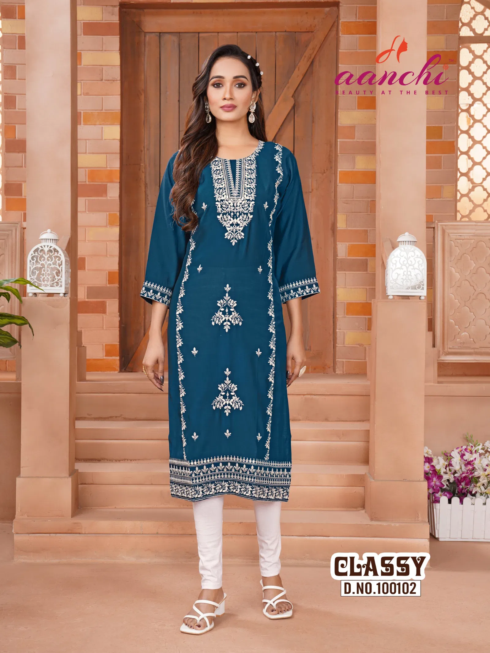 Classy By Aanchi Roman Silk Embroidery Straight Kurtis Exporters In India