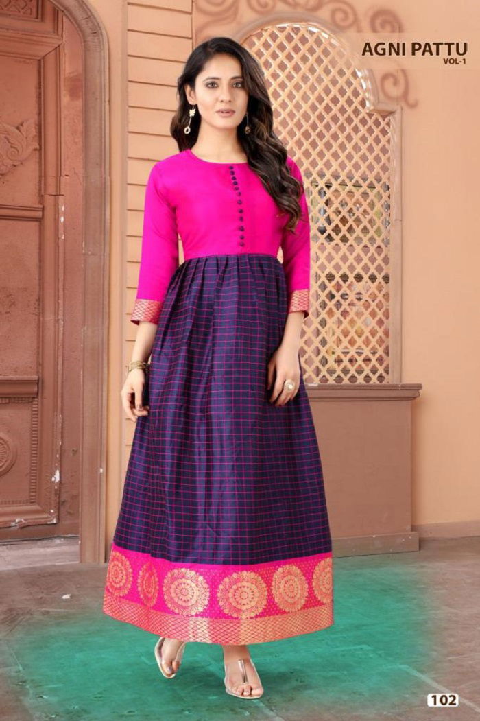 Agnipattu 1 Latest Casual Wear Long Anarkali Silk Gown Kurti Collection

