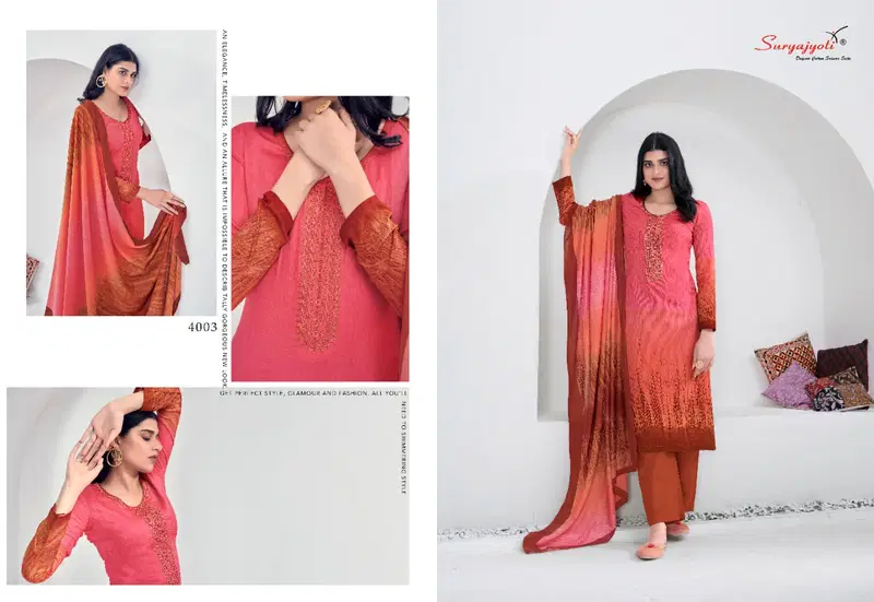Suryajyoti Shaded 4 Fancy Latest Designer Casual Wear Heavy Cotton With Fine Work Dress Material Collection
