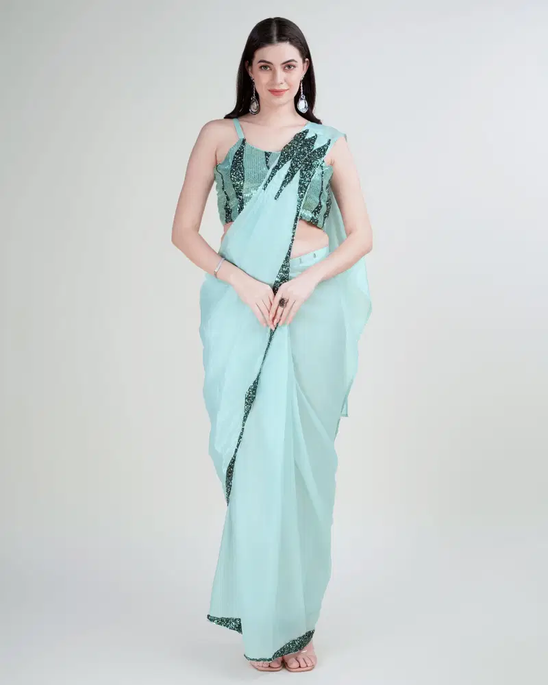 Amoha Trendz A313 Silk Satin Party Wear Readymade Sarees Wholesale In India