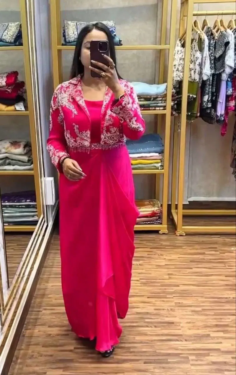 Bt 7091 Chinon Embroidered Party Wear Indo Western Bulk Orders In India
