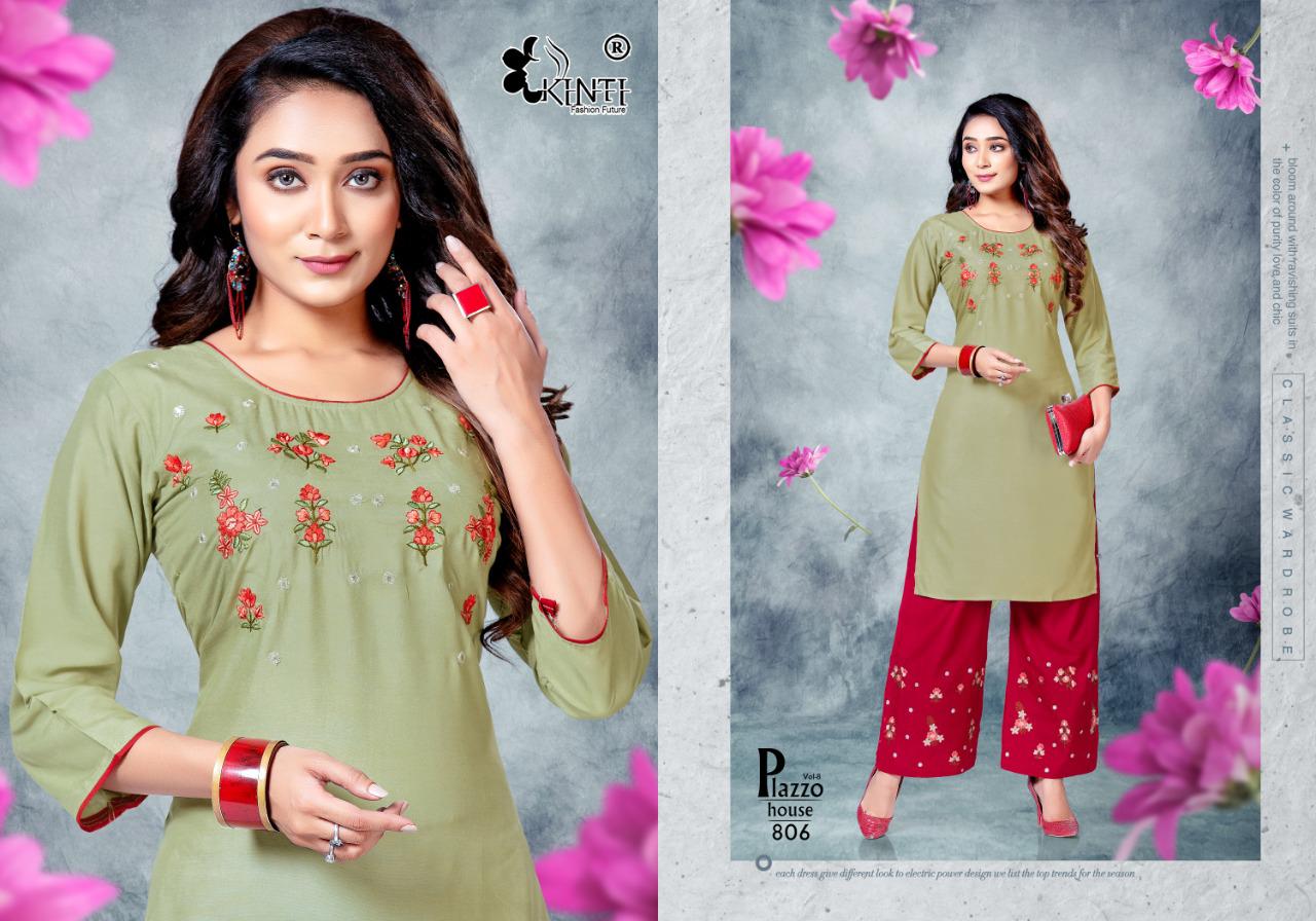 Kinti Plazo House 8 Ethnic Wear Rayon Kurtis With Bottom Collection
