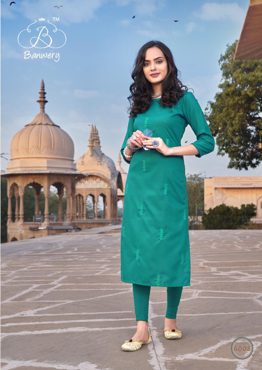 BANWERY BLEND VOL-6 Latest Designer Fancy Festive Wear Heavy Magic Cotton With Embroidery Work Fancy Kurtis Collection