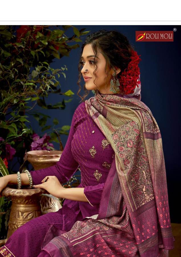 Roli Moli E Zara Pure Pashmina Latest fancy Casual Wear Jacquard Swarovski Diamond Work Designer Dress Material Collection
