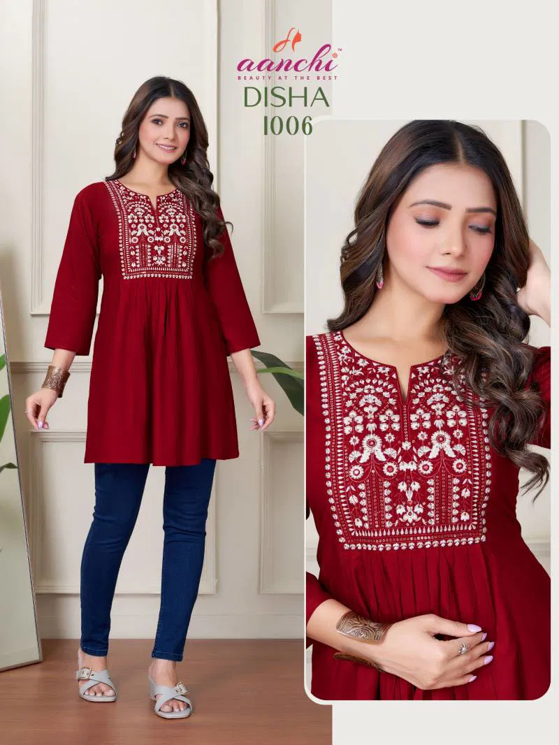 Disha By Aanchi Short Top 1 Rayon Embroidered Tops Suppliers In India