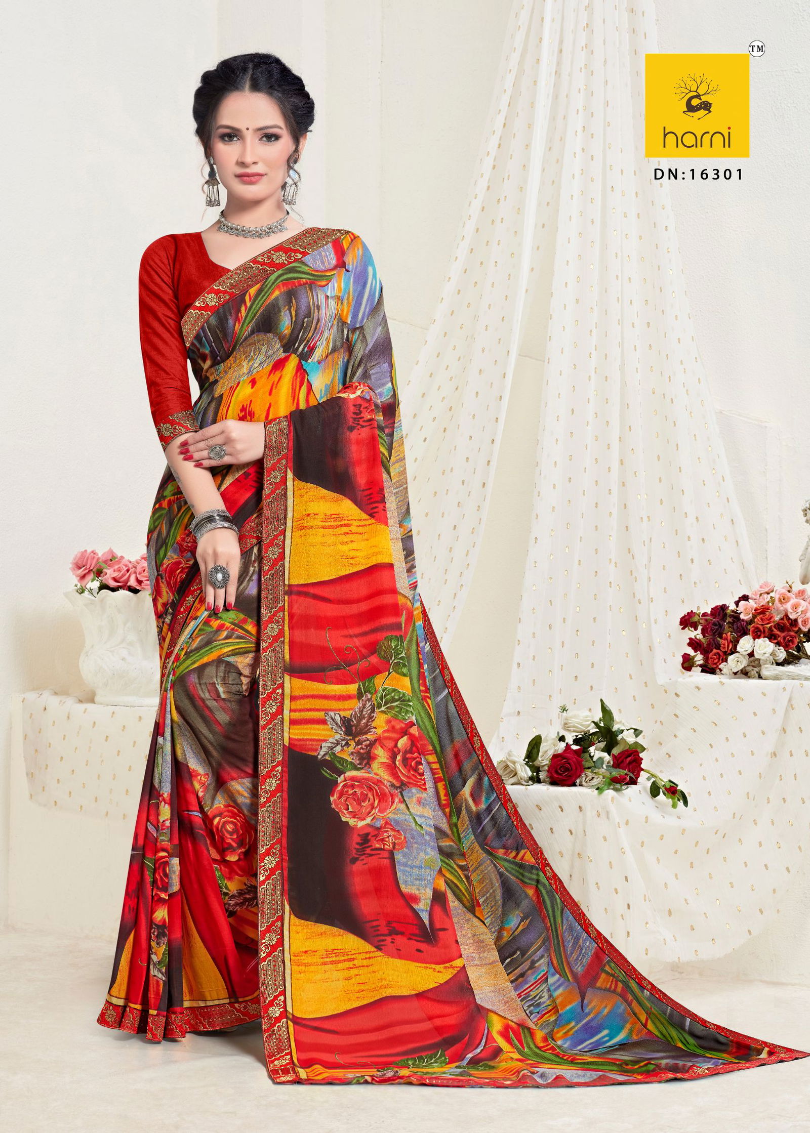 Harni Kashi Latest fancy Casual Regular Wear Printed Georgette Sarees Collection