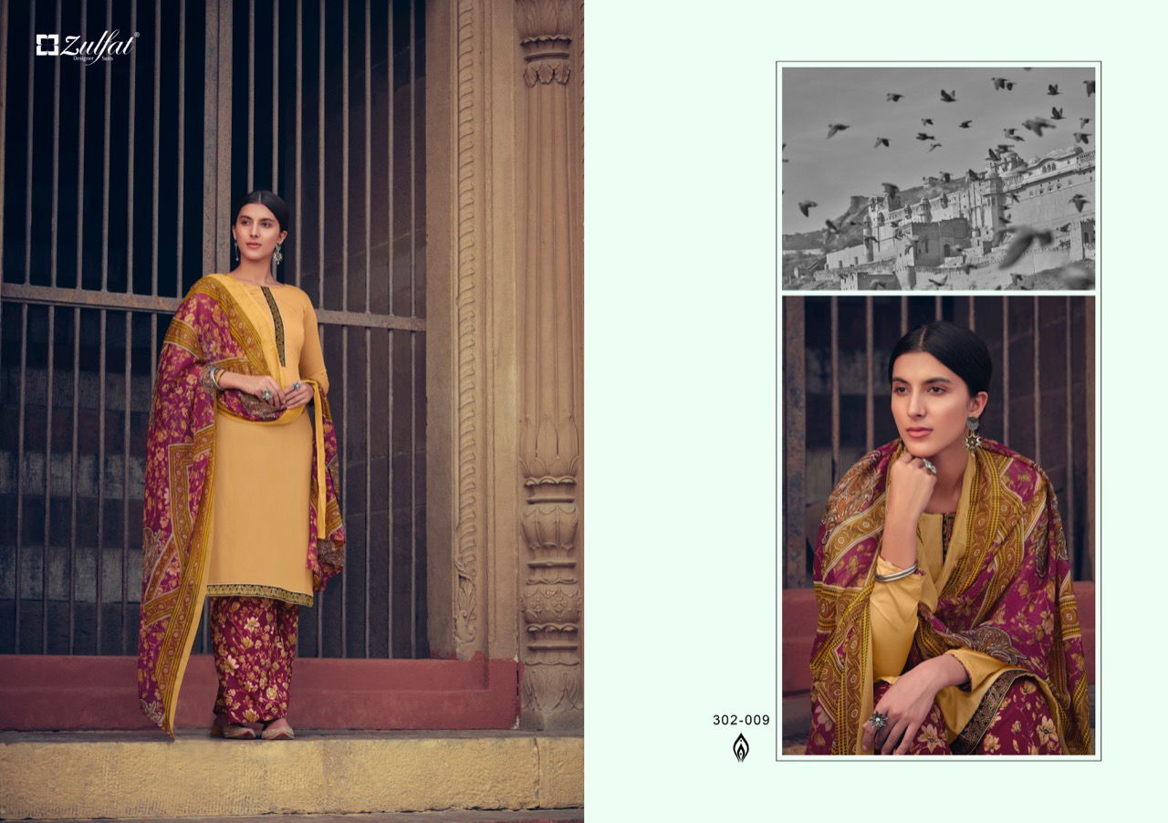 Zulfat Husna E Patiala 3 Casual Wear Elegantly stitched Kashmiri style Tie Lace Cotton Top With Bottom And Four Side less Dupatta Designer Dress Material Collection