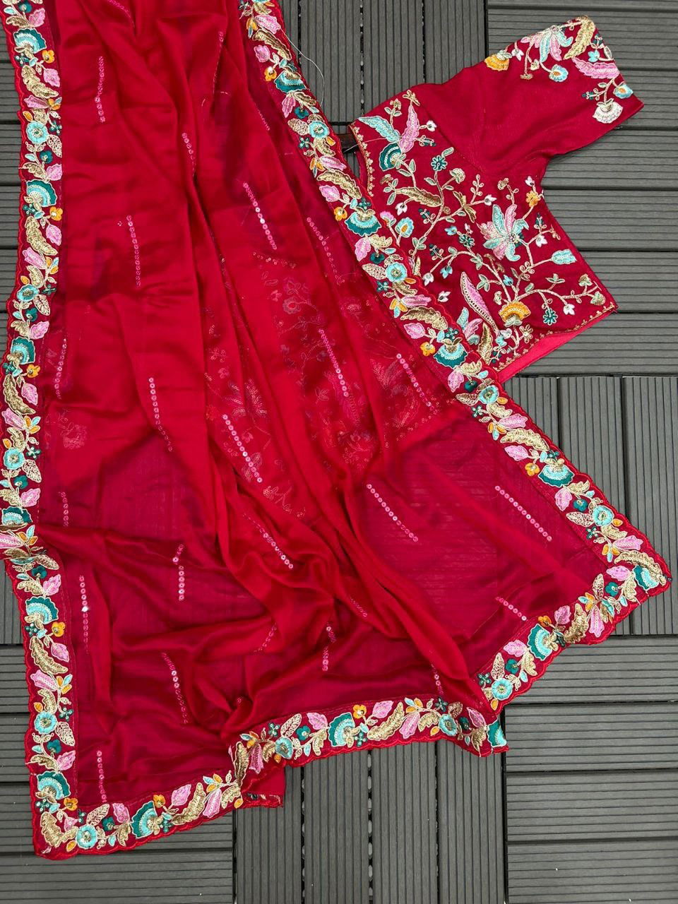 BT 1307 Designer Embroidery Rangoli Silk Readymade Blouse Saree Wholesale Online