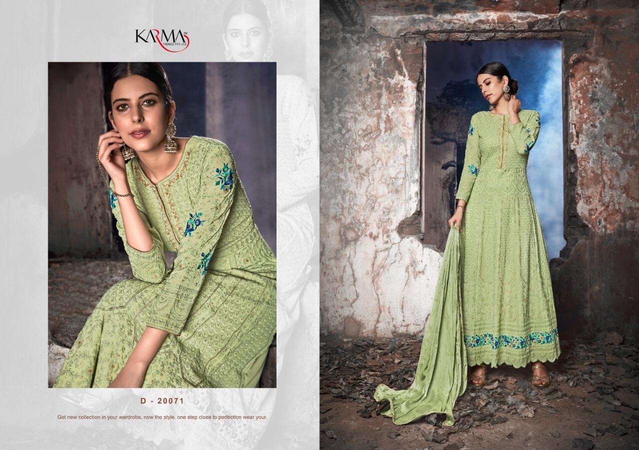 KARMA LATEST DESIGNER FOX GEORGETTE HEAVY EMBROIDERED LAKHNAVI TOP AND NAZNIN DUPATTA WITH STONE WORK COLLECTION