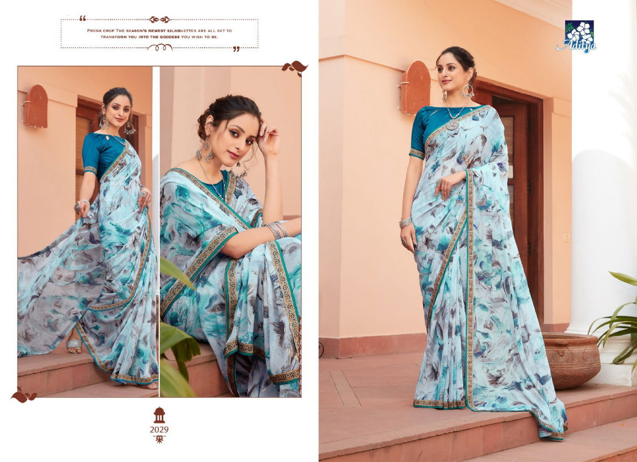 ADITYA UMANG Latest fancy Casual wear Foil Prints On Georgette With Lace Border Saree Collection