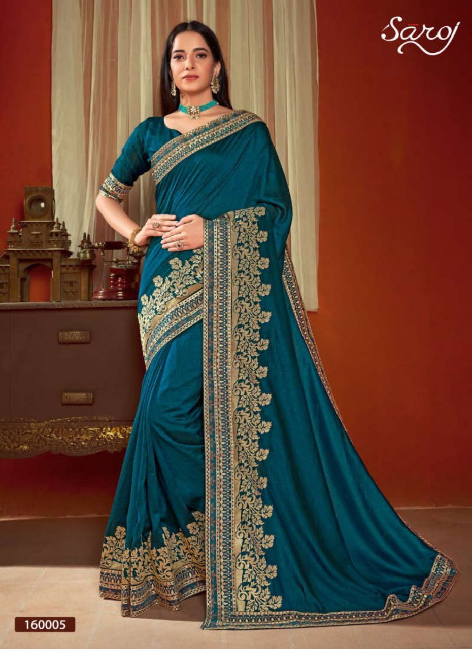 SAROJ ROOPVATI Latest Designer Heavy Wedding Wear Fancy Vichitra Silk With Heavy Jari Border Sarees Collection