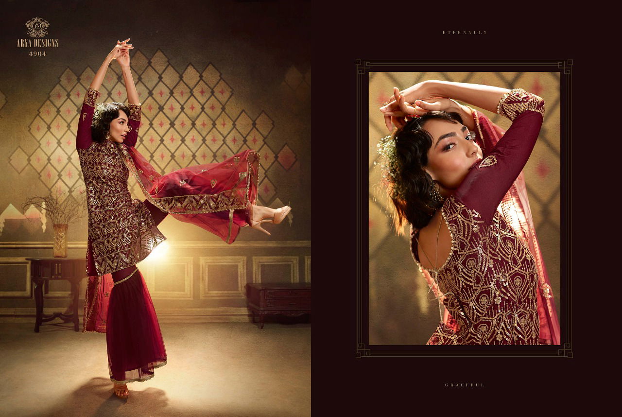 Arya Noorani Saga 2 Wedding Designer Heavy Work Georgette Top With Dull Santoon Inner Net Bottom With Four Sided Bordered Dupatta Collection