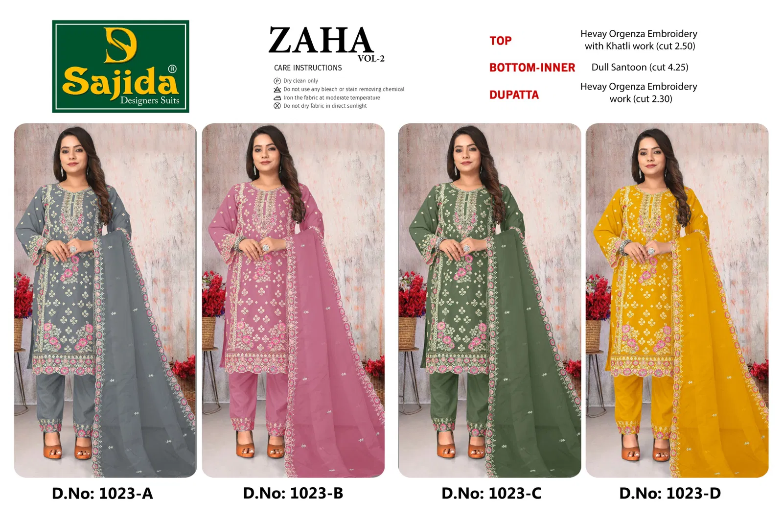Zaha Vol 2 by Sajida Organza Pakistani Salwar Kameez Suppliers In India