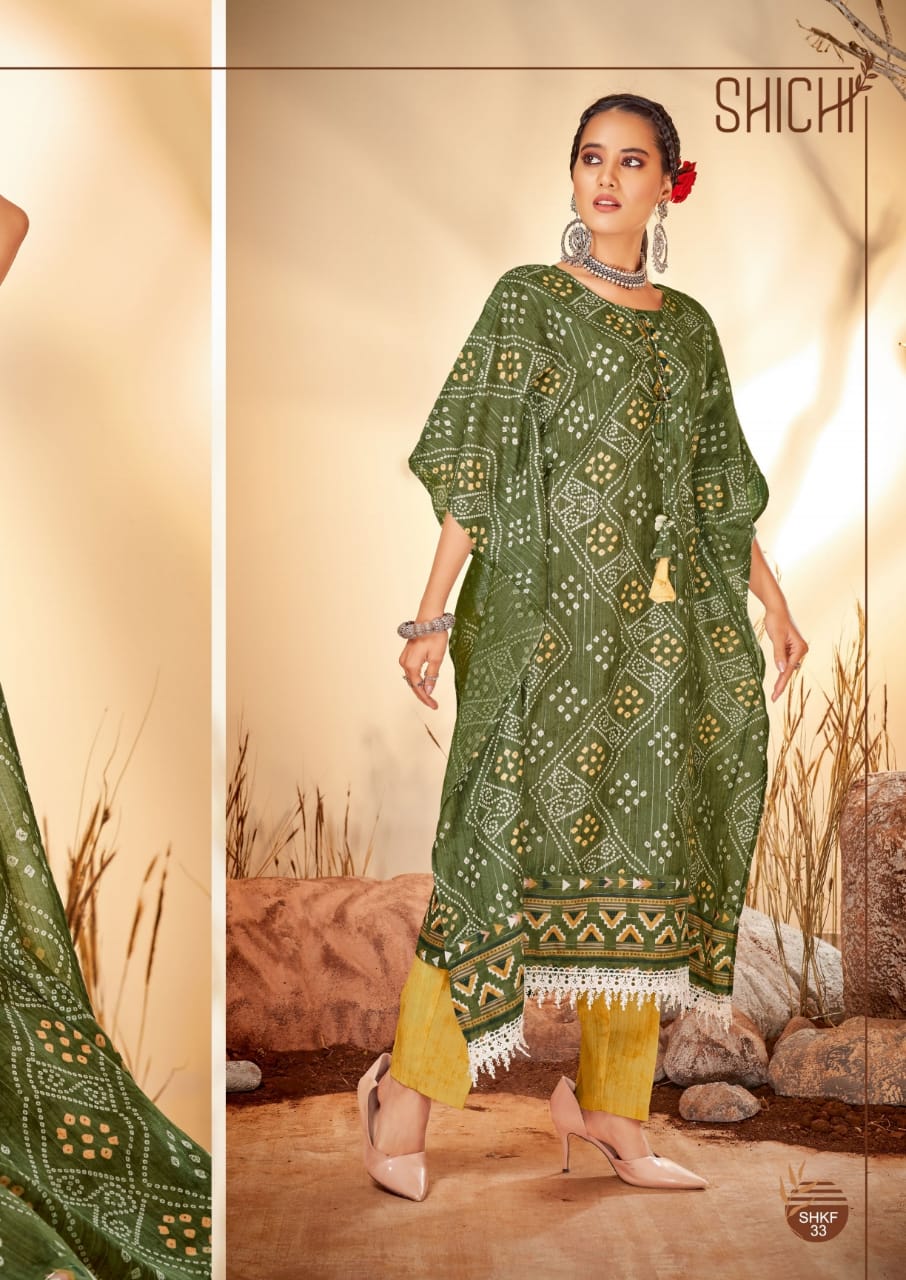Shichi Kaya Kaftan Festive Wear Masleen Printed Kurti With Bottom Collection
