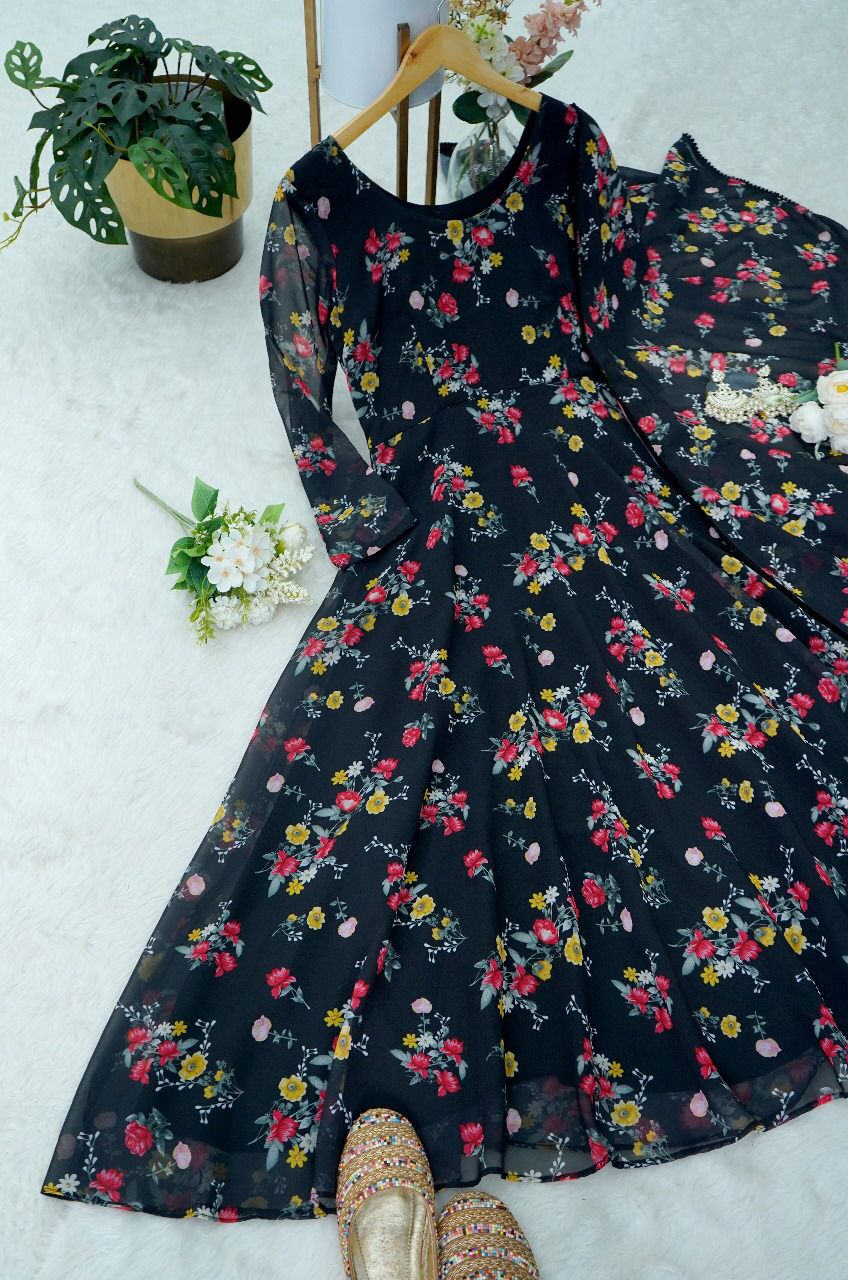 1111 Georgette Printed Dupatta With Anarkali Kurtis Catalog